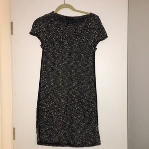 Leather Trimmed Sweater Dress